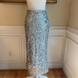 ZARA Blue Silver Sequin Net Midi Skirt NWT